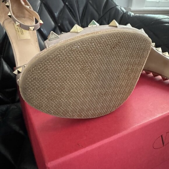 Valentino Beige/Pink Leather Rockstud Ankle Heels - Picture 5 of 5